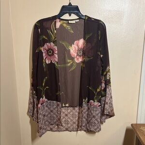 Sheer Floral Kimono Jacket - Black with Pink Floral
